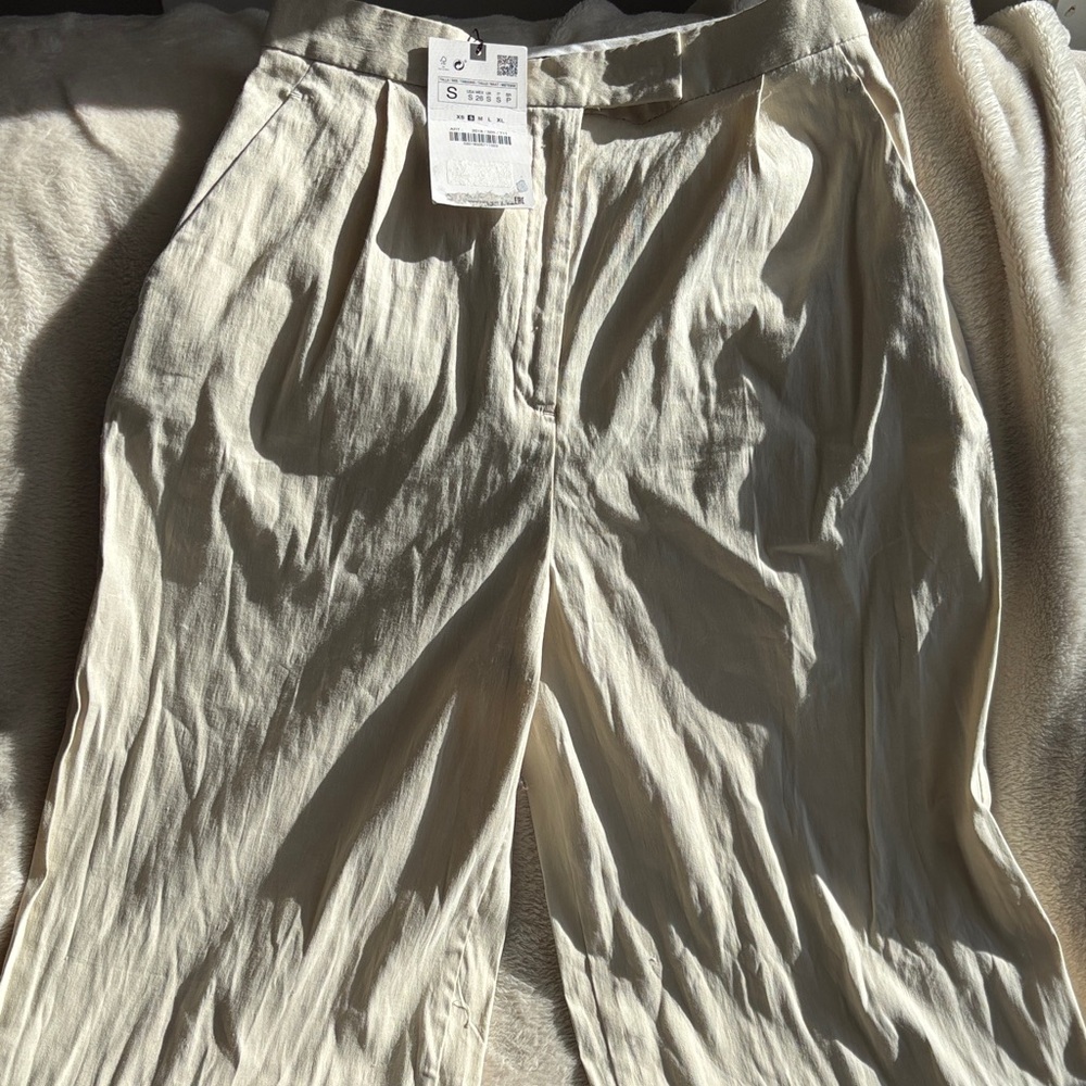 Zara Off-White Linen Trousers